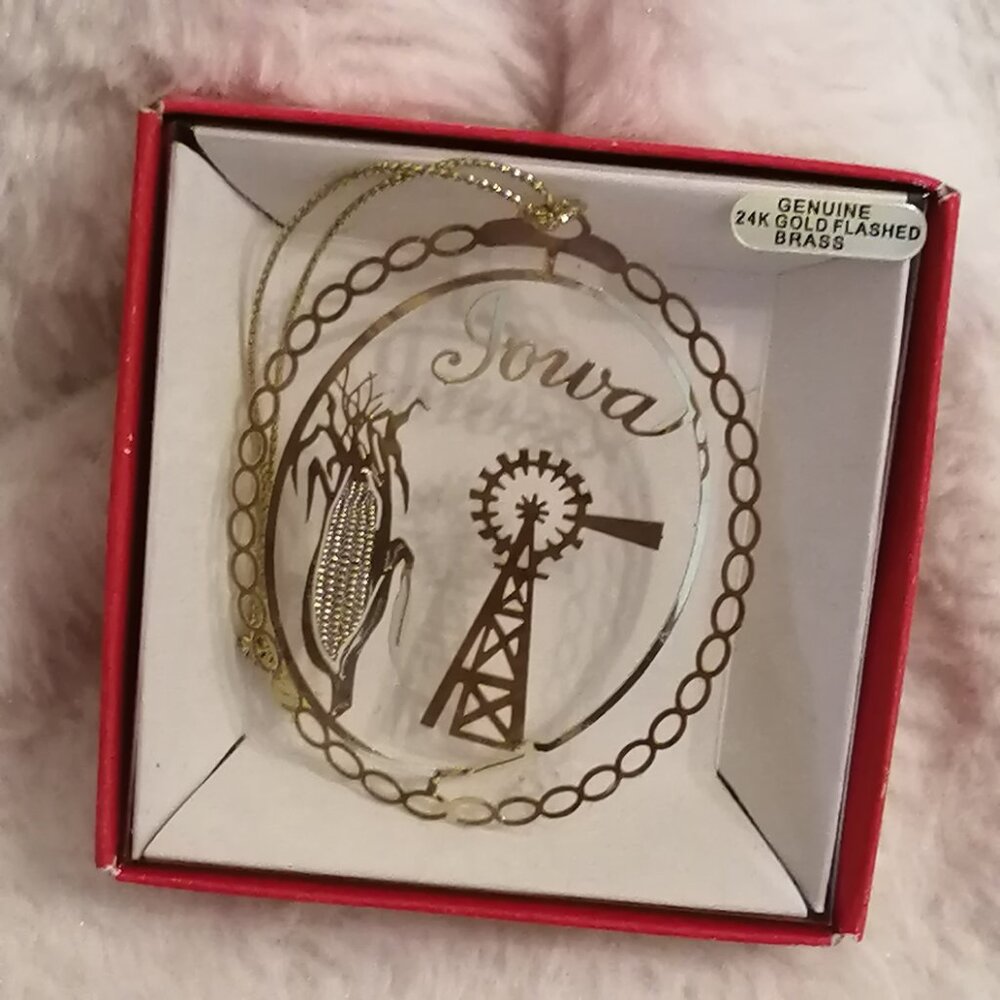 Collectible Gold Plated Brass Souvenir Ornament-- Iowa